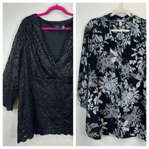 Bundle of 2 Plus Size Black Gray Blouses Womens 3X Floral Goth Whimsigoth Java